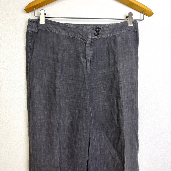 120% Lino Gray Straight Leg Linen Pants Pleated Low Rise Washed Womens EU 40 - Picture 3 of 10